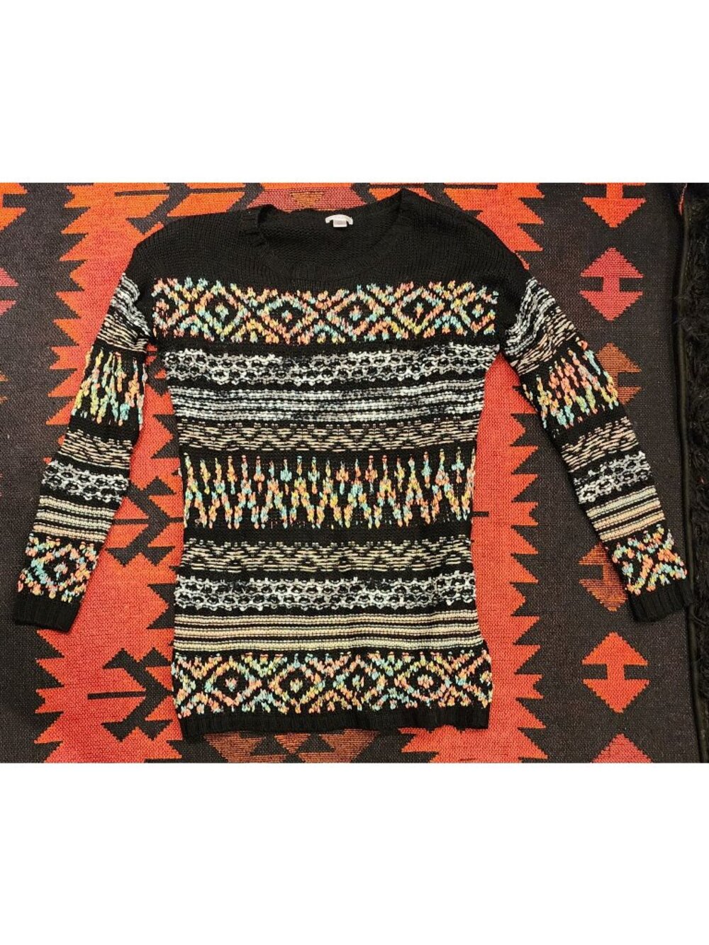NEW Xhilaration Multicolor Stripe Sweater Tunic With Bold Pattern L/G Size Soft